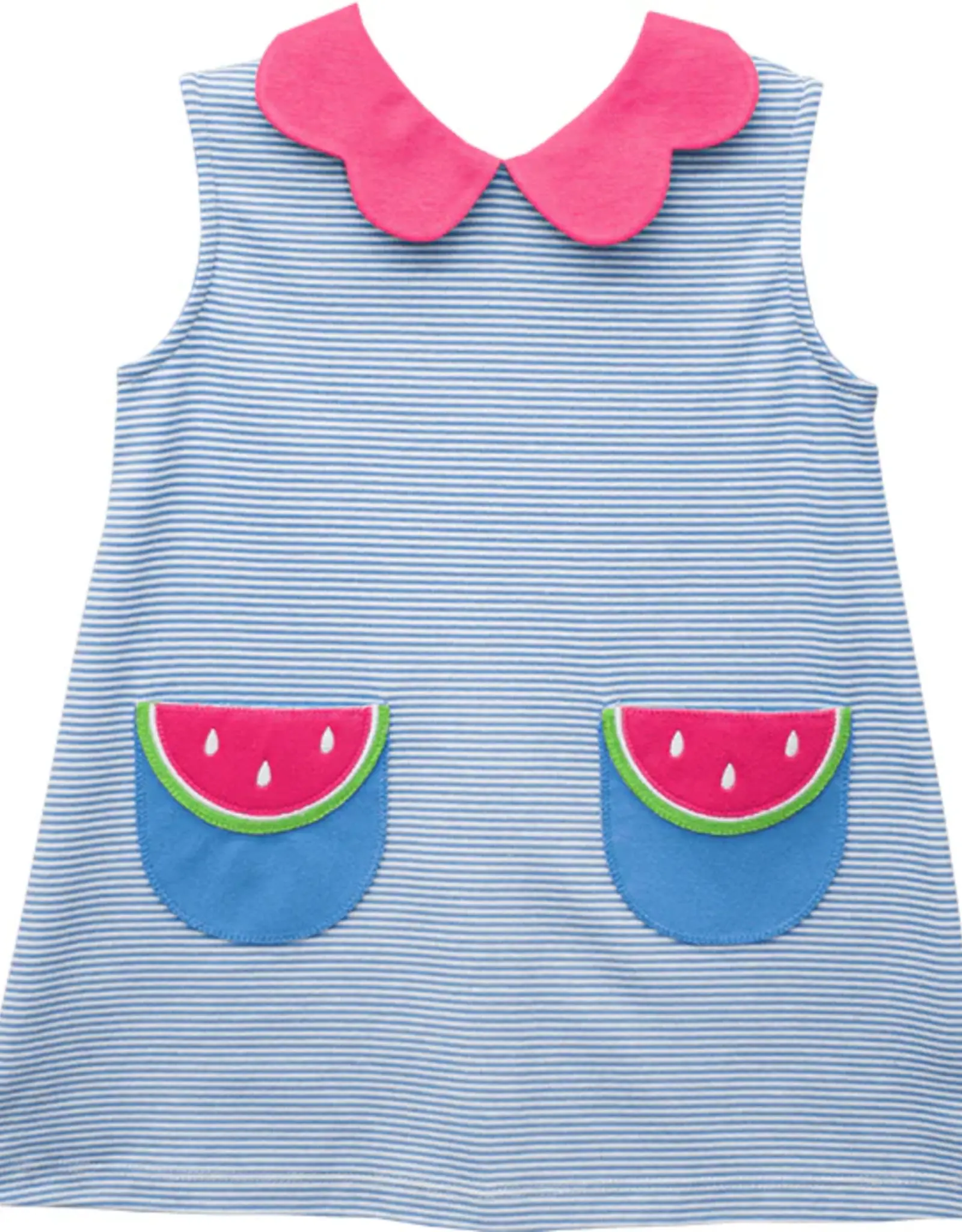 Zuccini Watermelon on Bryar Dress - Periwinkle Bitty Stripe