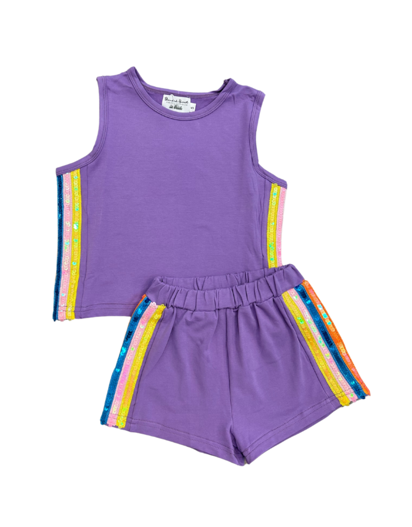 Purple Sequins Short Set w/ Rainbow Stripe