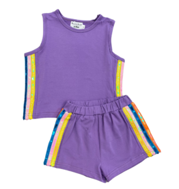 Purple Sequins Short Set w/ Rainbow Stripe
