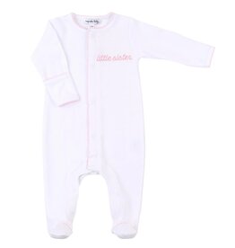 Magnolia Baby White Little Sister Pink Embroidered Footie