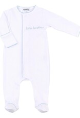 Magnolia Baby White Little Brother Blue Embroidered Footie