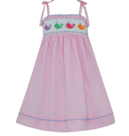 Anavini Whales Pink Check Shoulder Tie Sundress