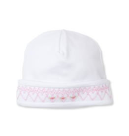 Kissy Kissy White/Pink Hat w/ Flower Hand Smocking
