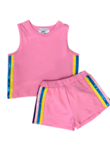 Pink Sequins Short Set w/ Rainbow Stripe