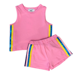 Pink Sequins Short Set w/ Rainbow Stripe