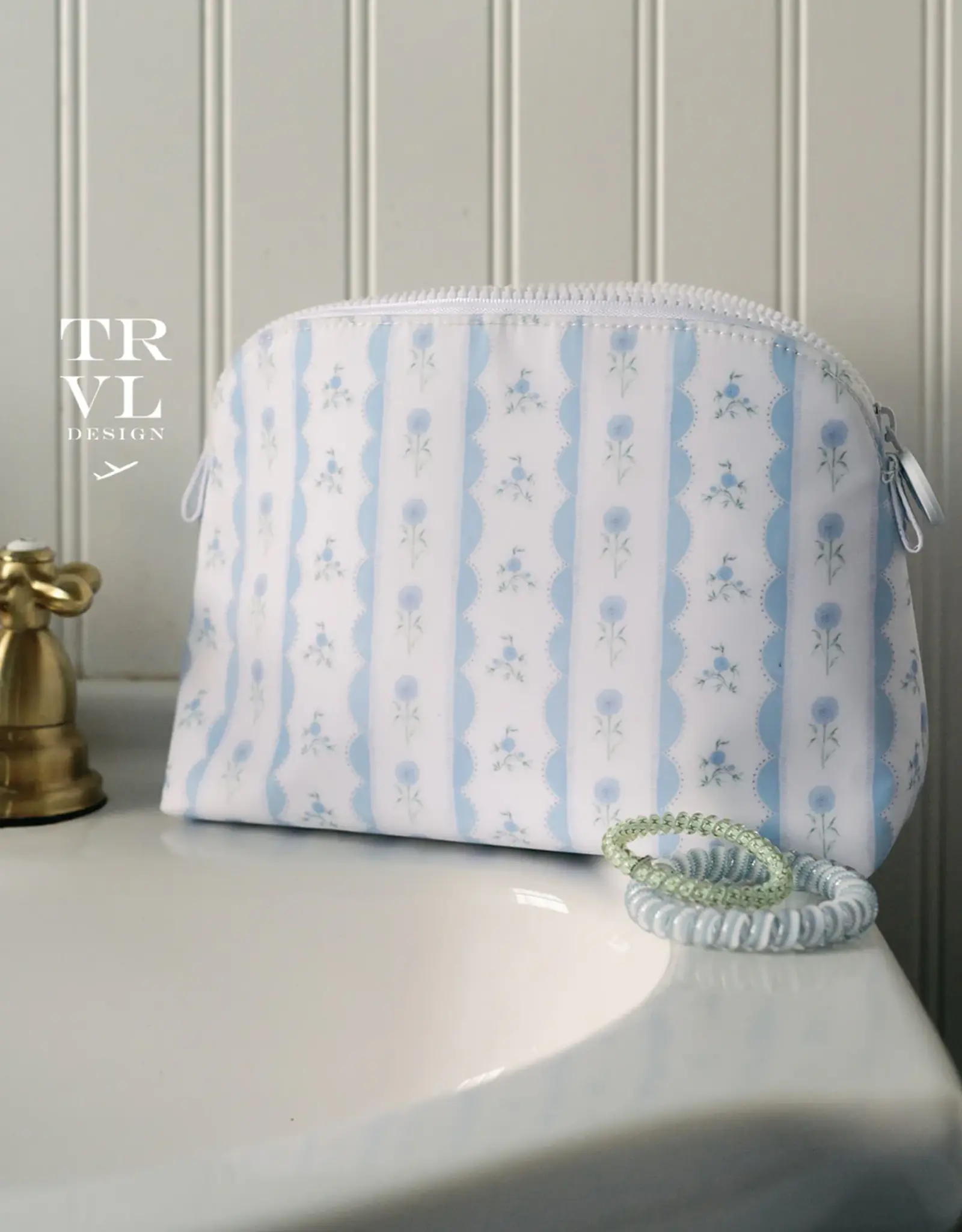TRVL Design Goodie Cosmetic Bag - Ribbon Floral Blue