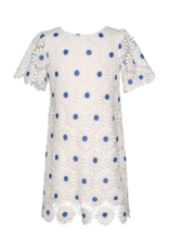 Sara Sara White & Blue Crochet Flower Shift Dress