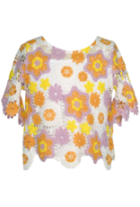 Sara Sara White, Gold & Purple Crochet Flower Top
