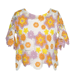 Sara Sara White, Gold & Purple Crochet Flower Top