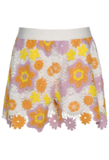 Sara Sara White, Gold & Purple Crochet Flower Shorts