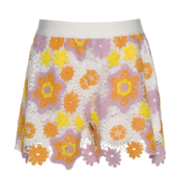 Sara Sara White, Gold & Purple Crochet Flower Shorts