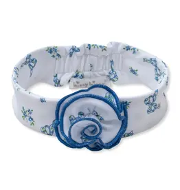 Kissy Kissy White Headband w/ Blue Flower & Ribbon Design