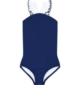 Minnow Girls Navy & White V-Neck Crossover One Piece