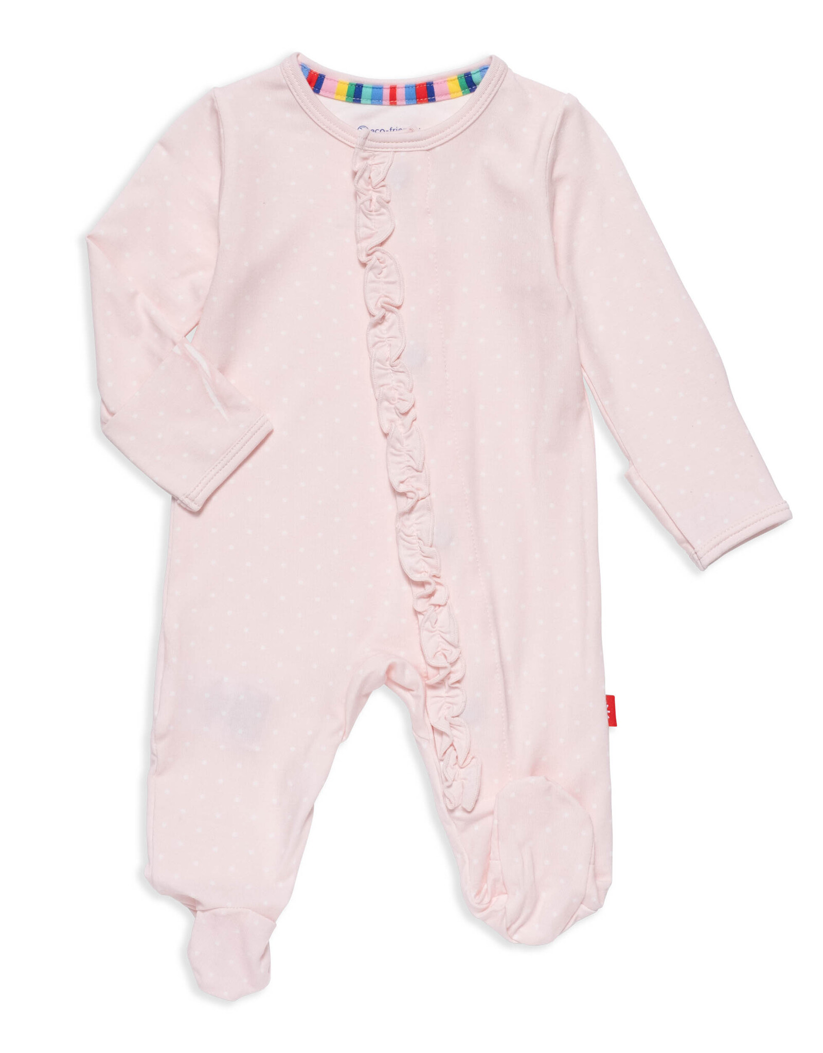 Magnetic Me Pin Dot Pink Ruffle Placket Footie