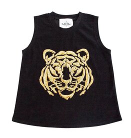 Belle Cher Tiger Face Black Glitter Tank - 5