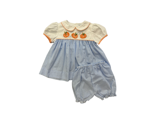 ● RONRON ● PUMPKIN MINI DRESS BLUE CHECK Peyton Pumpkin Dress – no small miracle children's boutique