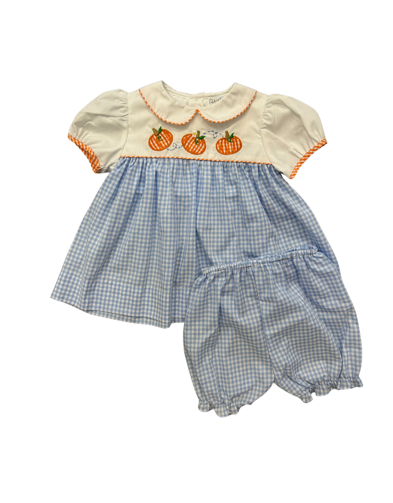 ワンピース RONRON PUMPKIN MINI DRESS BLUE CHECK RR25BOP1469BC Blue Check Three Pumpkin Dress w/ Bloomers - Mini Macarons