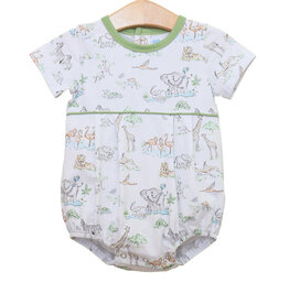 Trotter Street Kids Green Safari Animals Short Sleeve Bubble