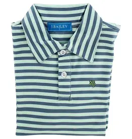 The Bailey Boys Harry Performance Long Sleeve Polo, Denim/Green
