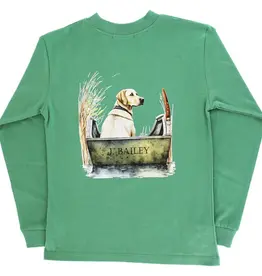 The Bailey Boys Long Sleeve Logo Tee, Dog in Boat/Green