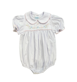 Auraluz White Pique Bubble w/ Pink Flower Detail