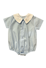 Auraluz Blue Button Front Bubble w/ Tiny Rocking Horse Embroidery