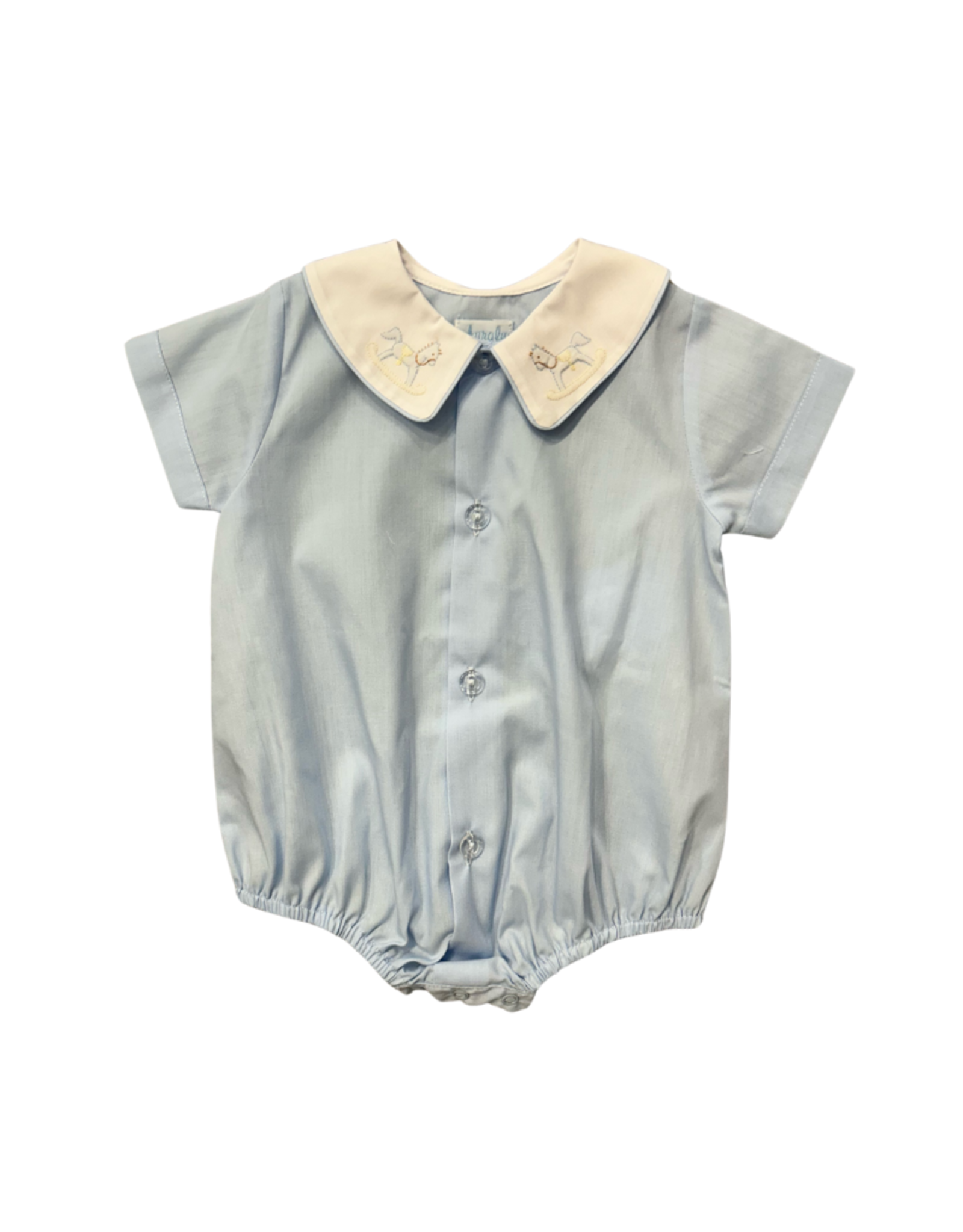 Auraluz Blue Button Front Bubble w/ Tiny Rocking Horse Embroidery