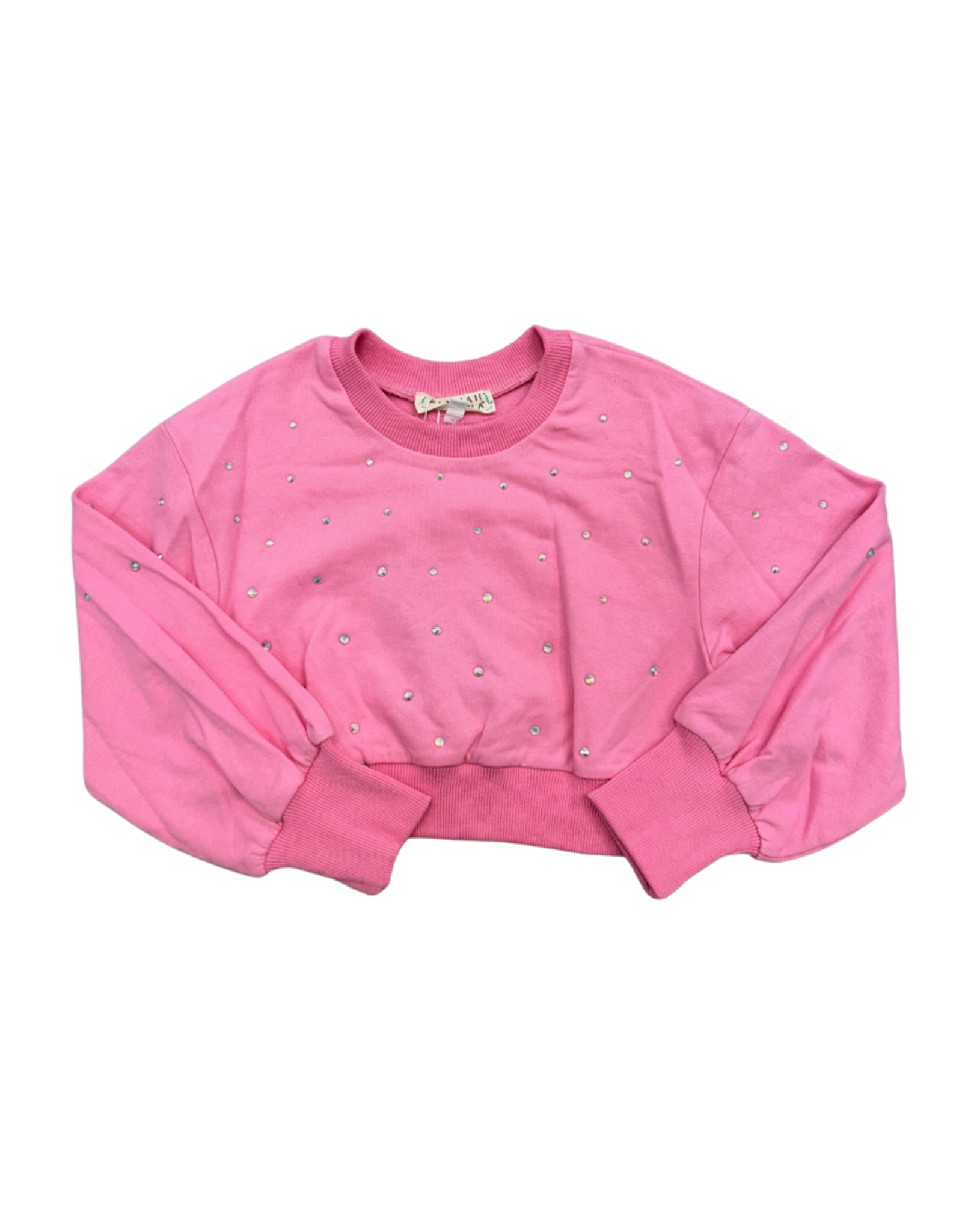 Hannah Banana Hot Pink Rhinestone Trimmed Long Sleeve Sweatshirt