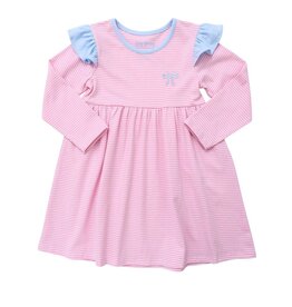 Itsy Bitsy Pink Stripe w/ Blue Ruffle Bow Dress