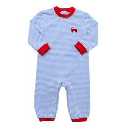 Itsy Bitsy Blue/White Stripe w/ Red Firetruck Romper