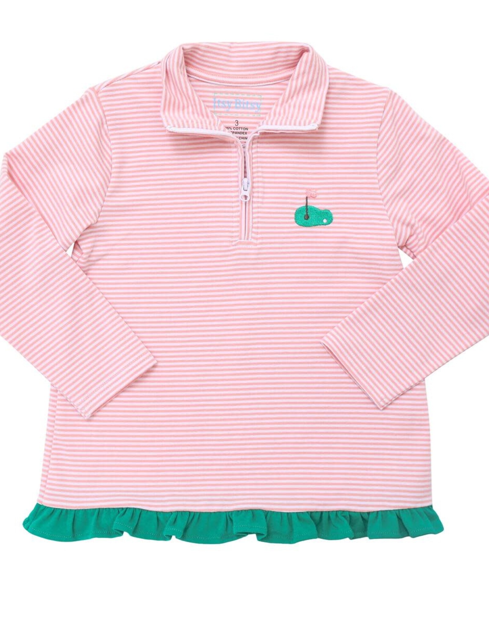 Itsy Bitsy Pink Stripe w/ Green Ruffle Pullover