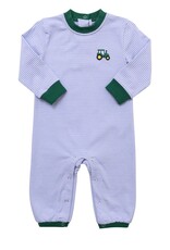 Itsy Bitsy Blue/White Stripe w/ Green Tractor Romper