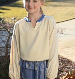 Pleat Milly Top, Cream/Blue