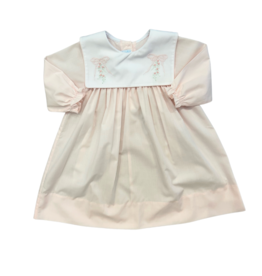 Auraluz Long Sleeve Pink Dress w/ White Square Collar w/ Bows
