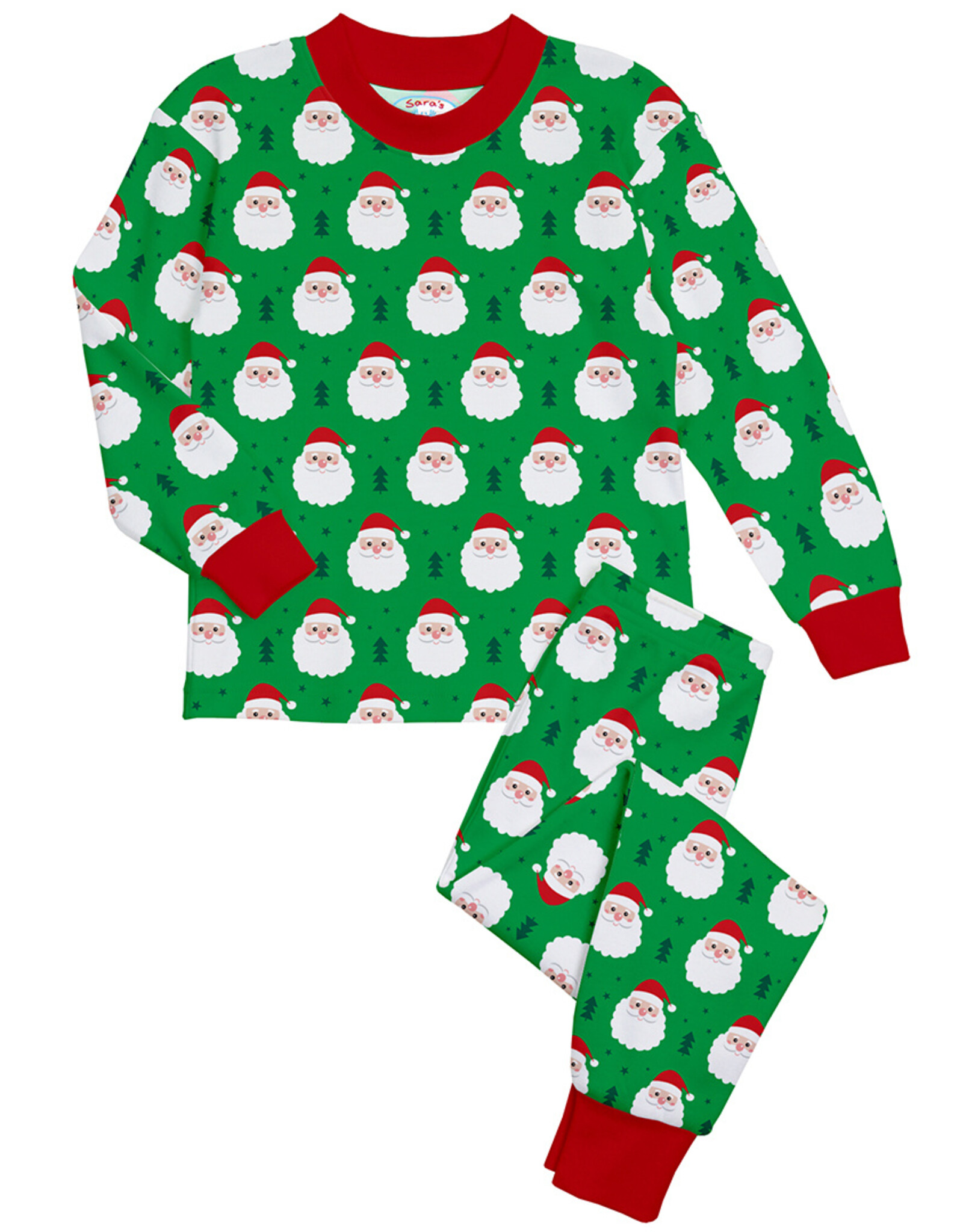 Sara's Prints Green Two Piece Happy Santa Pajamas