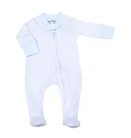 Magnolia Baby Light Blue Mini Stripes Zipper Footie