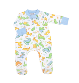Magnolia Baby Light Blue Dino Dreams Printed Zipper Footie