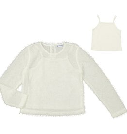 Mayoral Long Sleeve White Furry Top