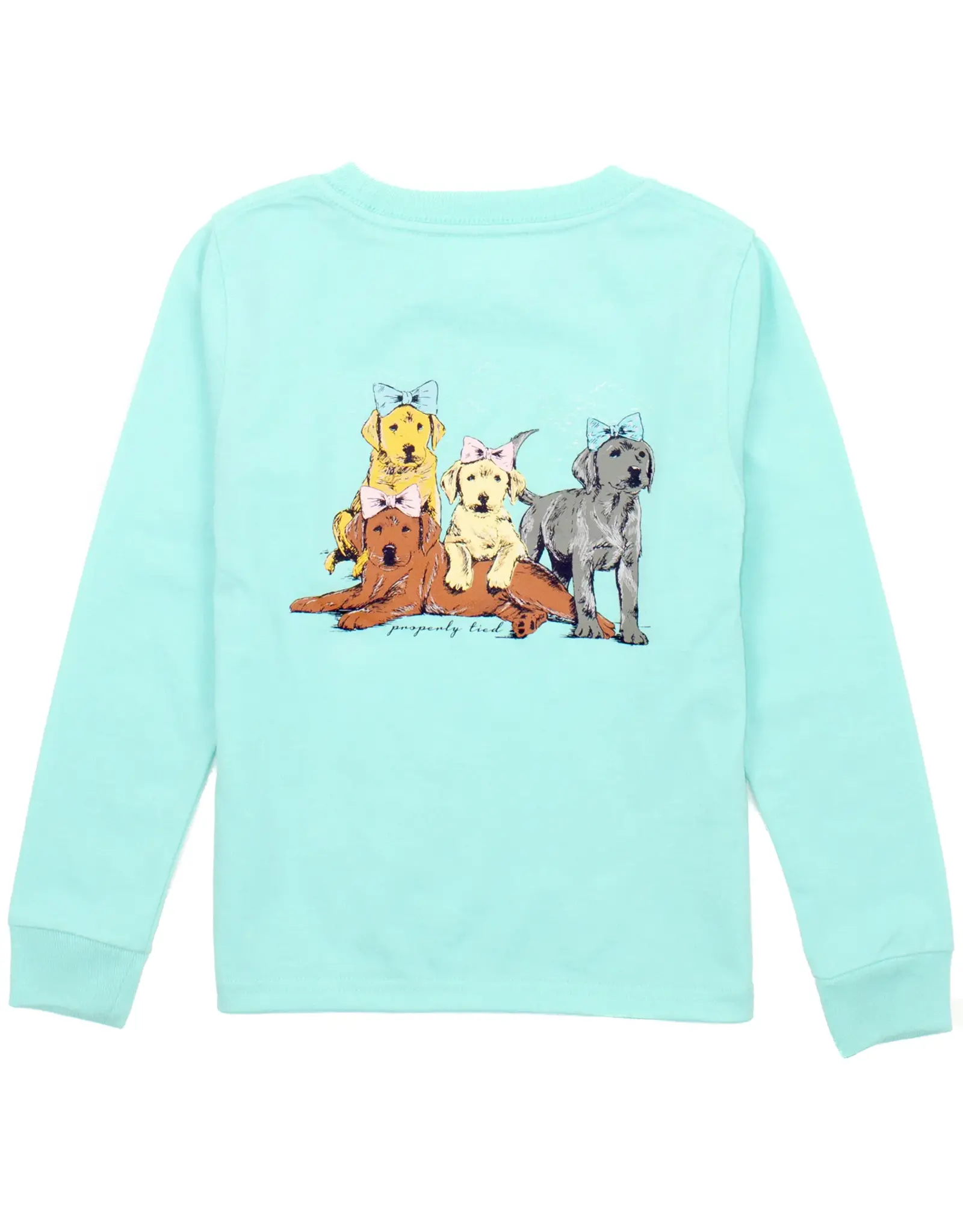 Properly Tied Girls Puppy Pile LS Tee Seafoam