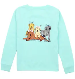 Properly Tied Girls Puppy Pile LS Tee Seafoam