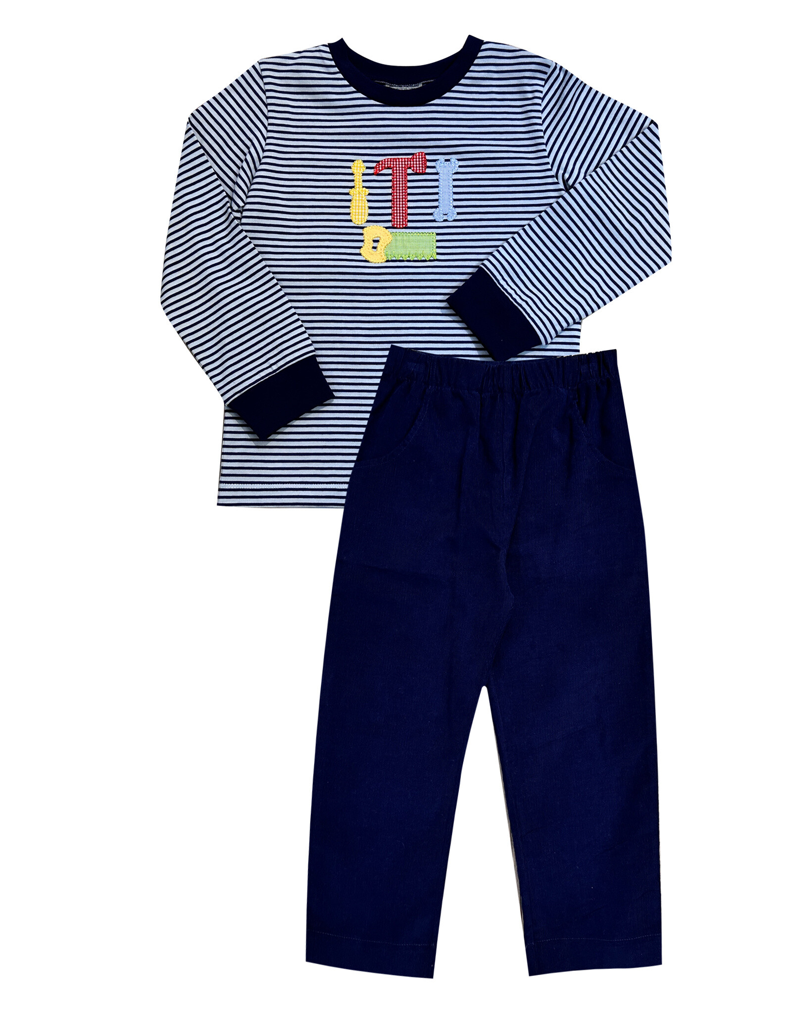Ishtex Navy/Blue Tool Stripe Pants Set - 4T
