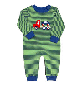 Ishtex Green & Blue Stripe Flatbed Romper - 3m