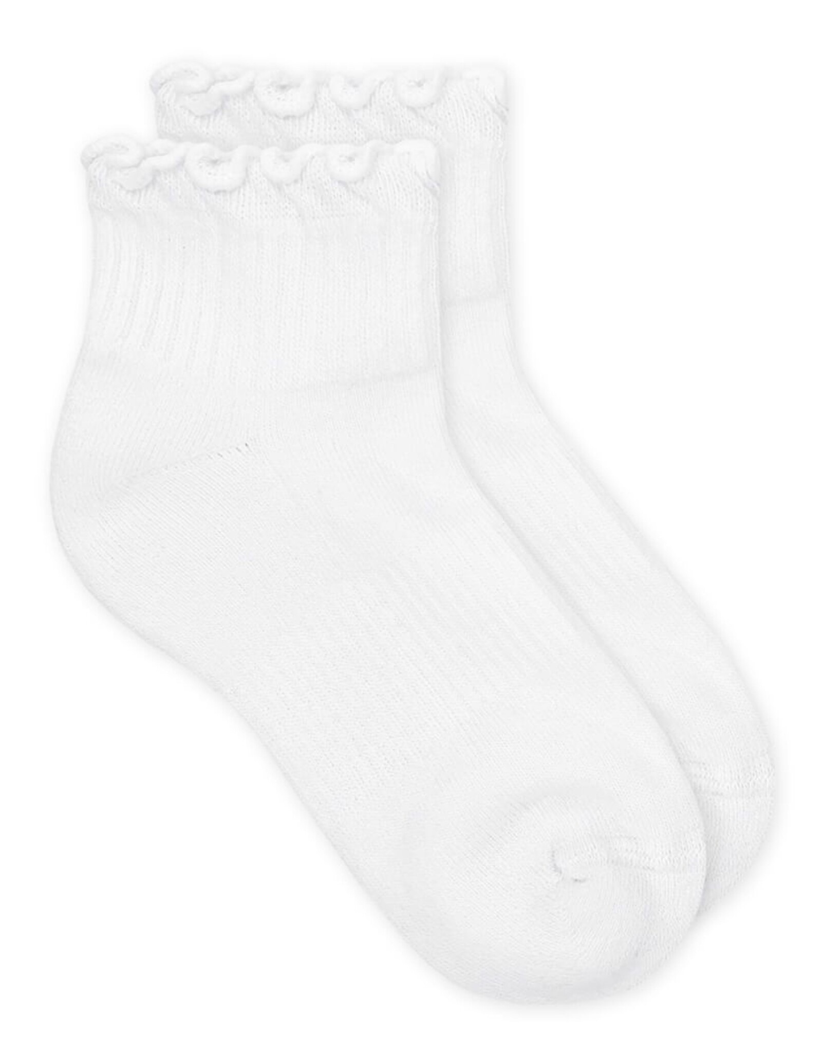 Jefferies Socks White Ruffle Ridge Edge Quarter Sock (2821)
