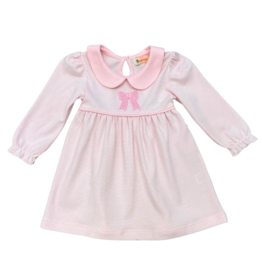 Luigi Pink/White Stripe Dress w/ Crochet Bow Luigi Pink/White Stripe Dress w/ Crochet Bow