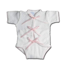 Paty White/Pink Short Sleeve Fold Over Creeper w/ Ribbon Ties