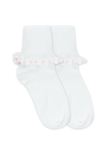 Jefferies Socks White and Pink Ruffle Ribbon Sock 2125