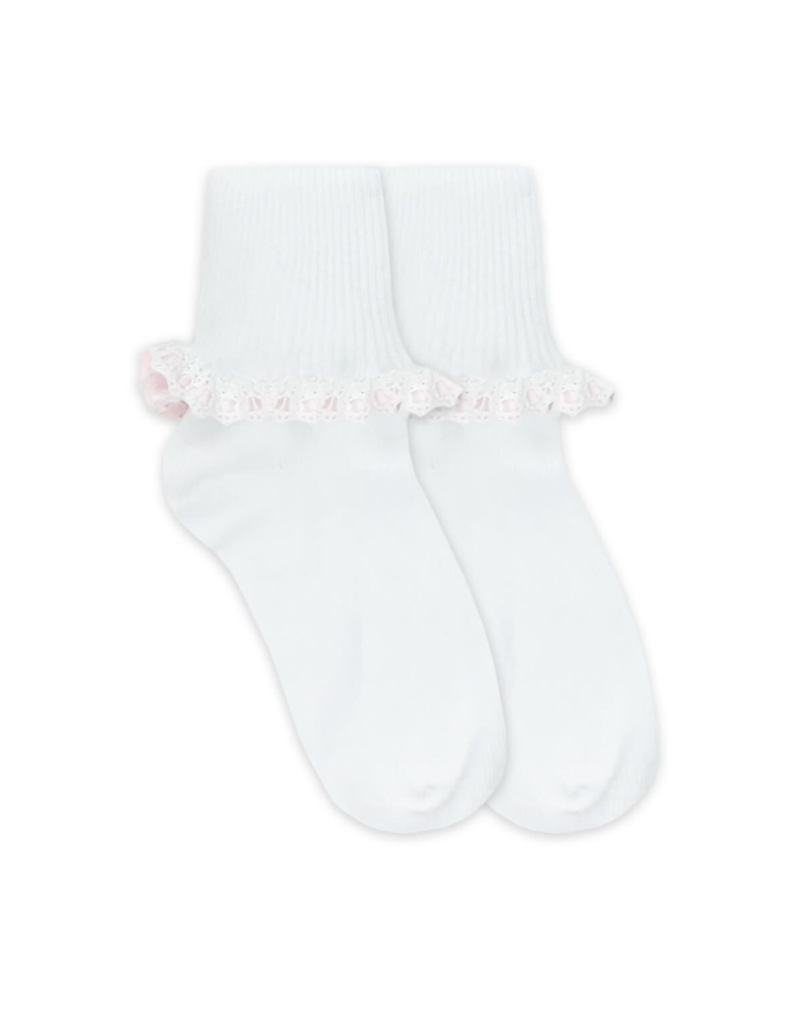 Jefferies Socks White and Pink Ruffle Ribbon Sock 2125