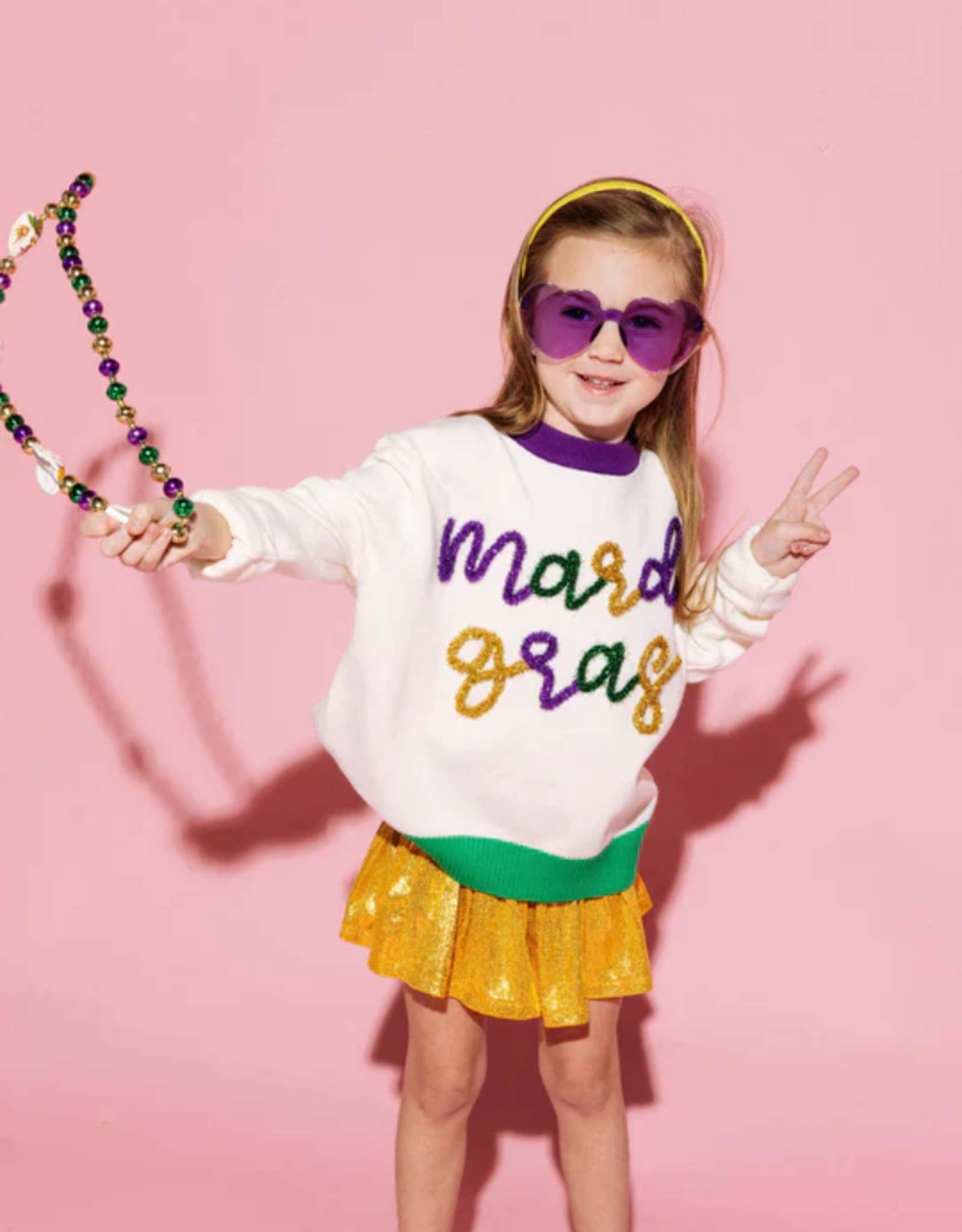 Queen of Sparkles Kids Mardi Gras Glitter Script Sweater