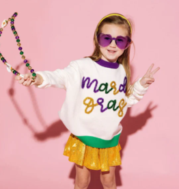 Queen of Sparkles Kids Mardi Gras Glitter Script Sweater