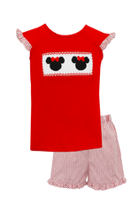 Anavini Smocked Mouse Ear Ruffle Short Set